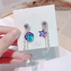 Koreanska mode smycken lila kristalltassel dingle droppörhängen för kvinnor läckra boucle mujer brincos ljuskrona