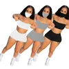 Nowe letnie stroje kobiety do joggingu garnitur plus-rozmiar S-Tracksuits Bez rękawów Top Top Tops+Shorts+Maska Dwa kawałki Zestaw odzieży sportowej Casual Black Fuits 5017