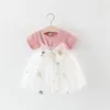 Baby Girls Latchwork сетчатые платья мода дети вечеринка принцесса костюмы малышей лук одежда секвенированные костюмы 6M-3T 210429