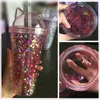 Sequined A Free Water Bottle with Straw Plastic Flash Cat Ear Double Wall Drinking Coffee Juice Cup 210908