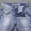 Estilo italiano moda homens jeans aninizados luz azul elástico algodão rasgado vintage retro designer slim calças denim