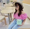 sweet girls princess handbags kids pearl hand carry silicone jelly bags children candy colors fashion chain one shoulder crossbody bag F404