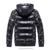 Autumn Men's Coat Windbreaker Fashion Male Cotton Warm Parka Shiny Down Hood Casual Outerwear Thermal Black Bomber Jackets Men 211214