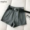 NEPLOE High Waist Hip Proste Szorty Feminino Letnie Cukierki Kolor Causal Spodenki Kobiet Kieszonkowy Luźny Z Sashes 210510