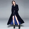 Spring Autumn Burgundy Velvet X-Long Overcoat Women's Notched Collar Outwear Vintage Ankle Length Thick Maxi Trench Coat 210416