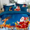 Set di biancheria da letto natalizia 3 pezzi Fiocchi di neve Albero Babbo Natale Pupazzo di neve Copripiumino Set di lenzuola morbide Decorazione