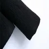 ZA Black Textured Cropped Blazer Mulheres Vintage Casaco Bordado Blazers Mulheres Manga Longa Percorrinhas Pockets Tweed Outwear 210602