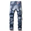 Mens Men Jean rippade jeans rippar stretch svart mode smal fit tvättad motocykel denim byxor panelerade hiphop byxor