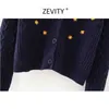 Zevity Women Vintage Floral Broderi Broderi Cardigan Sweaters Chic Kvinna Fritid V Neck Långärmad Toppar S347 210603