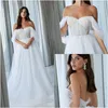 Mariage magnifique robes de tulle robe de mariée dentelle applique perlée sur l'épaule balayage train sur mesure plage plus la taille robes de novia