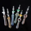 유리 NC 키트 쿼츠 팁 10mm 조인트 물 담뱃대 Dab Straw Plastic Clips Nector Collector Kit Oil Burner Dab Rigs Multiclor Pipes