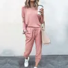 Bahar ve Yaz Kadın Gevşek Pantolon Setleri Moda İki Adet Set Kıyafetler Katı Renk Uzun Kollu Eşofman Rahat Suit