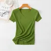 T-shirt a maniche corte T-shirt donna con scollo a V in maglia di seta del ghiaccio Top T-shirt tinta unita sottile T-shirt da donna vestiti coreani 210420