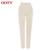 Ootn Casual High Taist Khaki Pantalons Femmes Summer Summer Brown Ladies Office Pantalon Pocket Pocket Solid Female Pantalon Pantalon 210802