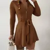 V Boyun Zarif Mini Elbiseler Kadın Giyim için Rahat Uzun Kollu Moda Parti Vestidos Sonbahar Kış 210427