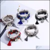 Perlé, brins bracelets bijoux Bracelet de haute qualité Tassel Bohemian Réglable Flower Colorf Stone Perles d'aile Ensemble pour femme bracelet DROO