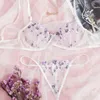 NXY SEXY SET Women's Lace Broderade Sexiga Underkläder Underwire Samla BH och Panty Set Tunn Mesh See-Through Thong Erotic Underkläder Vit 1127
