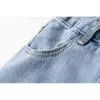 [EAM] Gonna a metà corpo con temperamento lungo con spacco laterale in denim blu a vita alta Moda donna Primavera Estate 1DD8743 210512