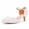Damen 5CM High Heels Sandalen Weiße Perlenplattform Mary Jane Lolita Schuhe Hochzeit Pumps Größe 42