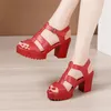 Sandals Plus Size 32-43 Block Heel Platform Women Shoes 2021 Summer High Heels Gladiator Ladies Wedding