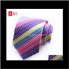 Neck Aessories Drop Delivery 2021 Stripe Męskie Slim Krawat Moda Poliester Krawat Krawaty 8 CM Szerokość Gravata Rainbow Krawaty dla mężczyzn Corbatas 6ruqh