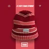 남자를위한 slouchy beanie 스트라이프 니트 가을과 겨울 천으로 레이블 모직 모자 학생 차가운 모자