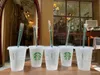 new Quality Starbucks 16 oz /473ml plastic cups reusable transparent flat cup with column lid sippie cup Bardian 5pcs Mug