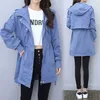 Women Hooded Trench Coat Spring Autumn Slim Long Overcoat For Woman Plus Size Letter Embroidery Harajuku Jacket Windbreaker 210525