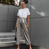 Sollinarry Wide leg solid chiffon pants women High street grey ladies loose trousers office High waist causal long pants summer 210709