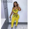 Women Tracksuits 2 Piece Set Letters Pattern Printed Sling Vest Pants Outfits Casual T Shirt Trousers Jogging Suits Sportwear