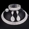 Boucles d'oreilles collier 4 pièces de luxe mariage ensembles de bijoux de mariée pour les femmes Bracelet anneau boucle d'oreille ensemble corde élastique cristal