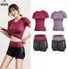 Kobiety High-Paisted Sport Sports + T Shirt, Elastyczna Fitnyoga Ubrania Zestawy 2-częściowy Siłownia Zestaw do Push Up Running Training X0629