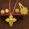 Ohrringe Halskette Est Äthiopischen 5 stücke Münze Kreuz Hochzeit Schmuck Sets 24K Gold Farbe Braut Romantische Habesha Für Frauen geschenke