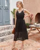 Svart Vit Lace Dress Women Spaghetti Strap Lång sommarstrand Sun Elegant Office Lady Midi Vestidos 210427