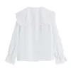 Белая рубашка блузка моряк воротник весенние кардиган с длинным рукавом ретро офисные дамы Blusas женский шикарная однобортная кнопка 210417