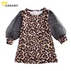 1-6Y Toddler Kid Girls Leopard Dress Tulle Lantern Sleeve es For Autumn Spring Children 210515
