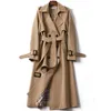 Women's Trench Coats Long 2021 Autumn Lapel Double Breasted Slim Windbreaker Korean Elegant Belted Solid Coat Ladies Outwear