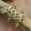 Klaster pierścienie 5 sztuk RM15599 Miedź Pozłacane Kamień Lapis Lazuli Amazonit Sun Hematyte Kyanit Kształt Moneta Pierścień
