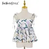 Elegant Print Vests For Women Square Collar Sleeveless Lace Up Bowknot Korean Tunic Camis Female Fashion Style 210524