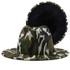 Simple Top Men and Women Big Bruined Hat Mode Flat-Branden Fedora Hat Spring Nieuwe Camouflage Wollen Jazz Hoeden