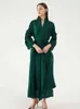 Miyake Pleated Long Petal Sleeve Dress Lapel Cardigan Sashes Plus Size High Long Green Dress Winter Women Aesthetic Clothes 211110