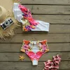 Yüksek Bel Seksi Fırfır Bikini Set Mayo Bir Omuz Mayo Kadın Baskı Çiçek Mayo Beach Biquini 210712