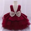 Lantejoulas arco vestido da menina do bebê infantil batismo 1º ano vestidos de aniversário crianças roupas de festa vestidos de batismo para menina criança p2329525