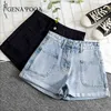 kvinnor denim övergripande shorts