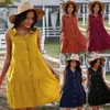 Summer Vintage beach mimi dress womens Solid Sleeveless dress for womens sweet yellow beach casual dress female vestidos 210514