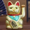 Chinese Feng Shui Beckoning Cat Wealth White Waving Fortune/ Lucky 6"H Gold Silver Gift for Good Luck Kitty Decor 210804