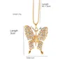 Naszyjniki wisiorek 2021 Moda Butterfly Sweter Łańcuch Koreański Prosty Rhinestone Naszyjnik Złoty Biżuteria Akcesoria Hurtownie