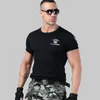 T-shirt de l'armée pour hommes T-shirt en coton militaire d'été Body Sculpting à manches courtes Haute élasticité Stretch Slim Fit T-shirt masculin 210518