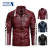 Mens Motorcykeljacka Höst Vinter Män Faux PU Läder S Casual Broderi Biker Coat Zipper Fleece Male 210923