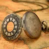 Antique Mens Womens Quartz Analog Pocket Watch Carved Roman Numeral Alloy Case Half Hunter Necklace Chain Xmas Gift